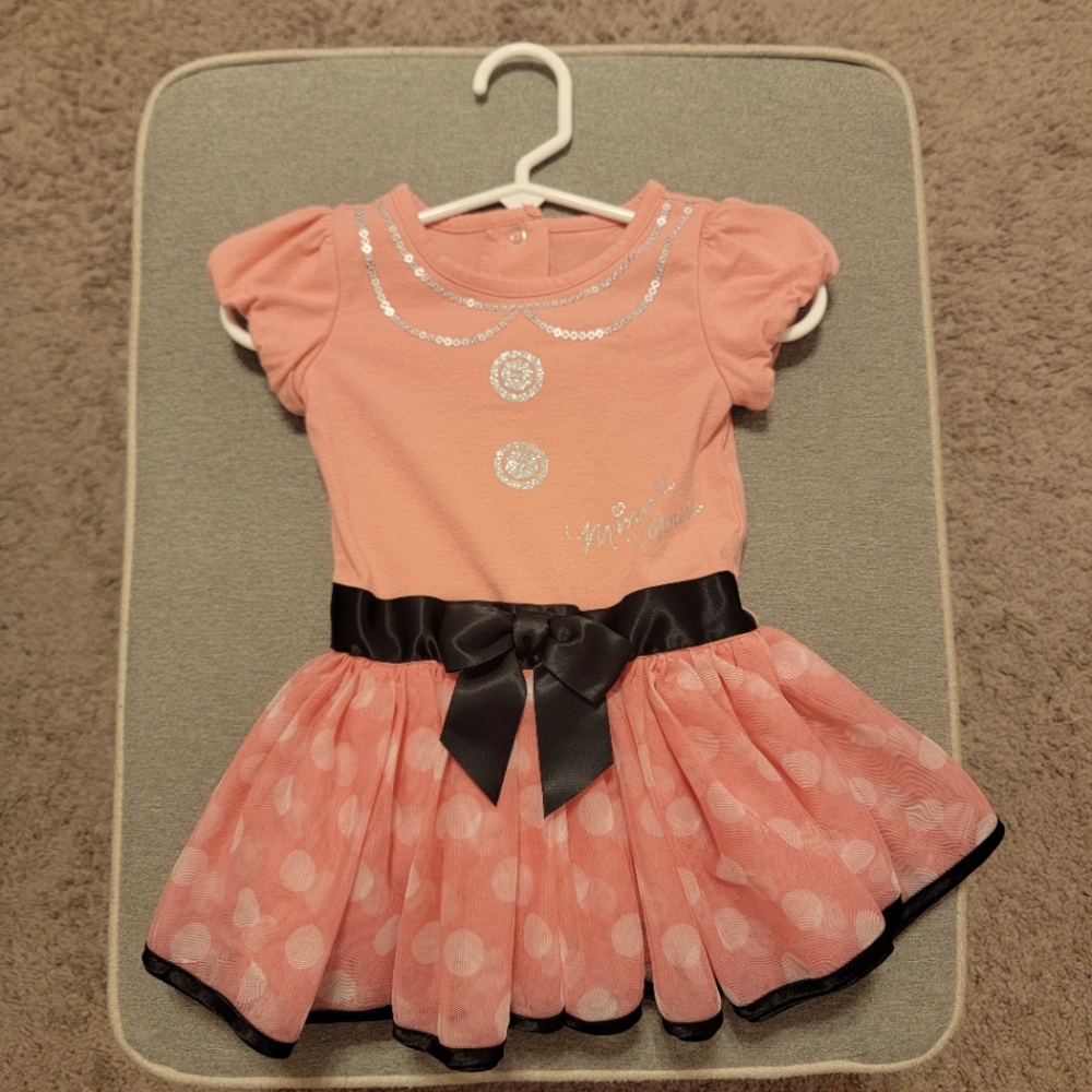Pink MINNIE MOUSE Dress with Black Bow and Silver Accents 9-12 Months